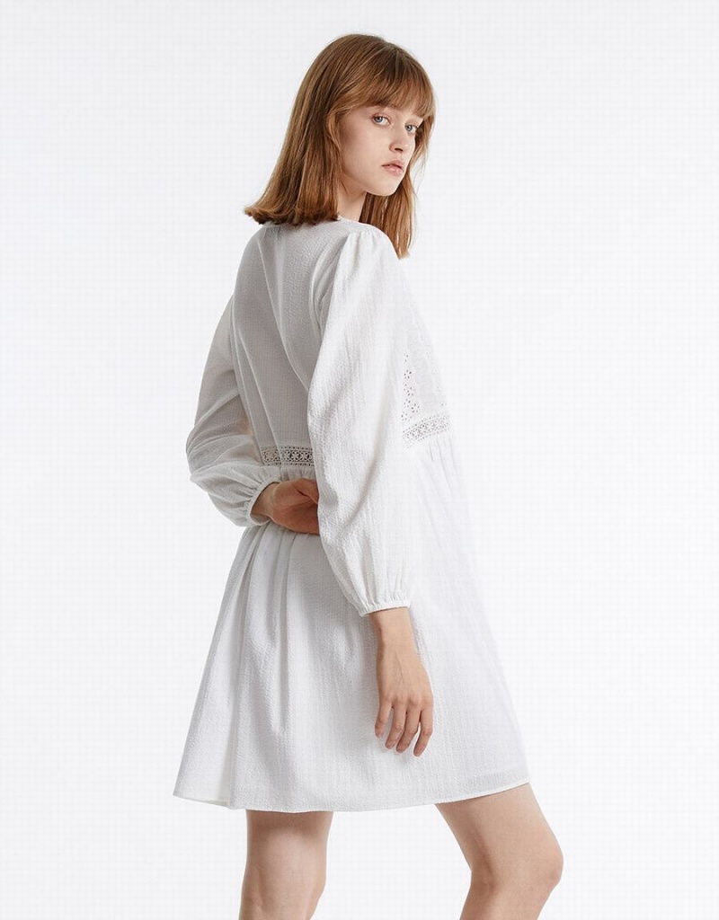 White Women's Urban Revivo Puff Sleeve Mini Dress | GVY4938JI