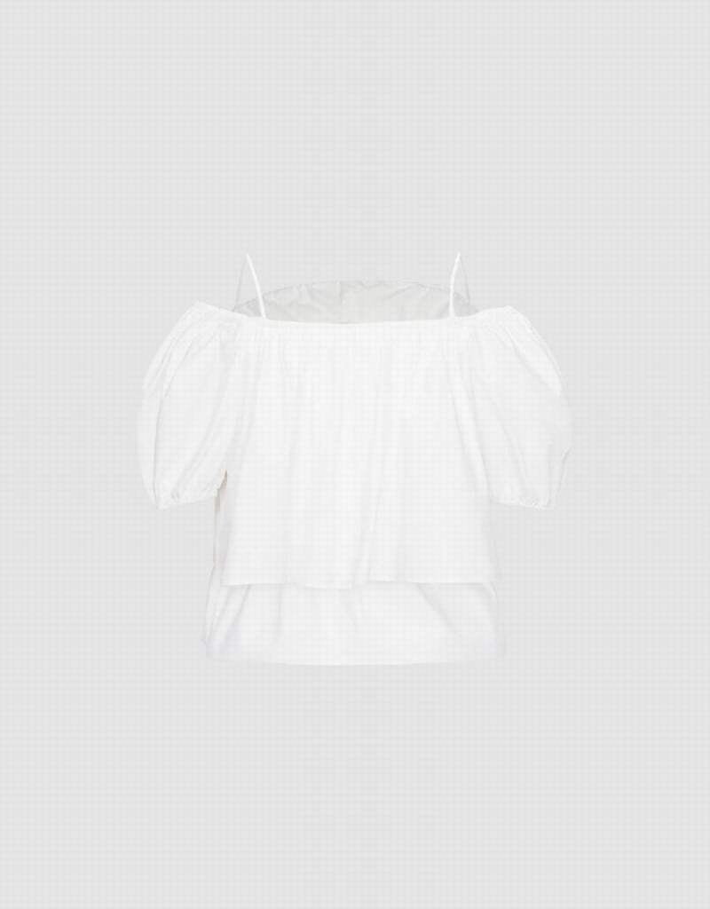 White Women's Urban Revivo Puff Sleeve Off-Shoulder Overhead Blouse | RTB6315WW