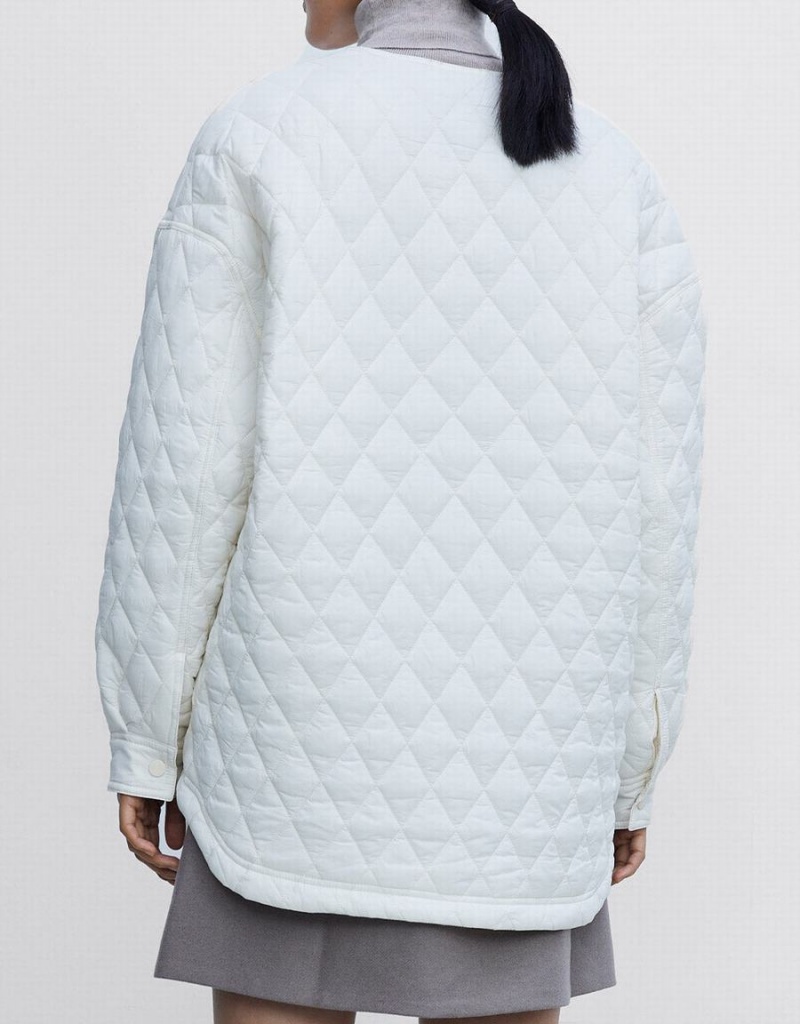 White Women's Urban Revivo Quilted Statement Collar Winter Coats | YFV4474OZ