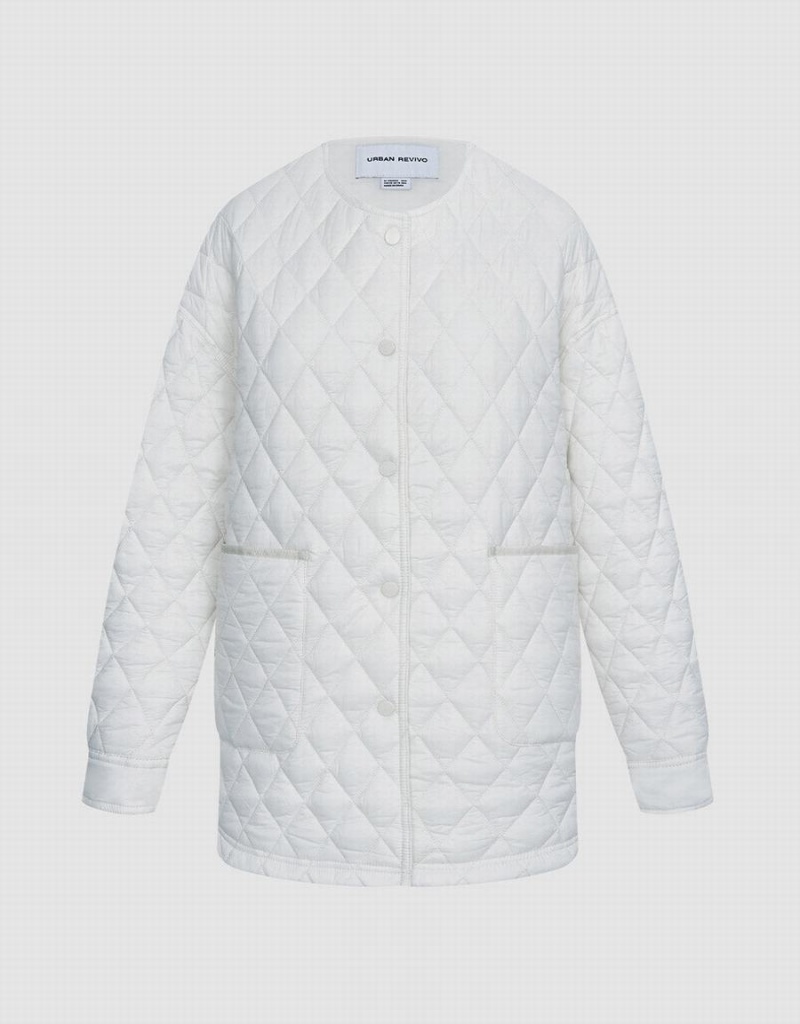 White Women\'s Urban Revivo Quilted Statement Collar Winter Coats | YFV4474OZ