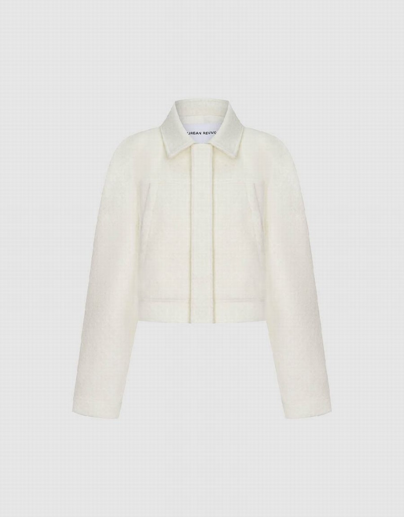 White Women's Urban Revivo Raglan Sleeve Woolen Jackets | HSF9760GO