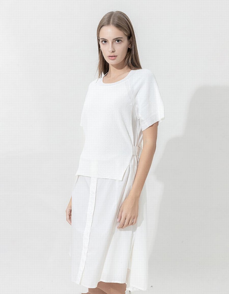 White Women's Urban Revivo Raglan Sleeve Knitted Dress | JXU7837JI