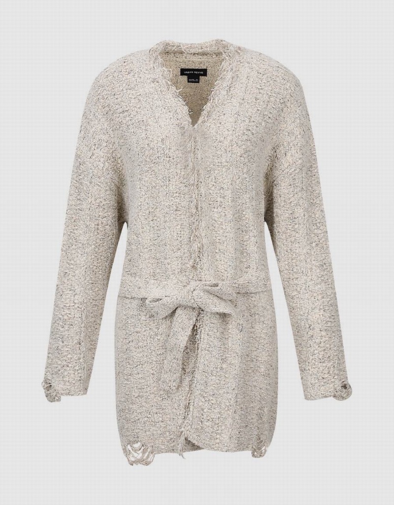 White Women's Urban Revivo Raw Trim Knitted Cardigan | MQK1543OA