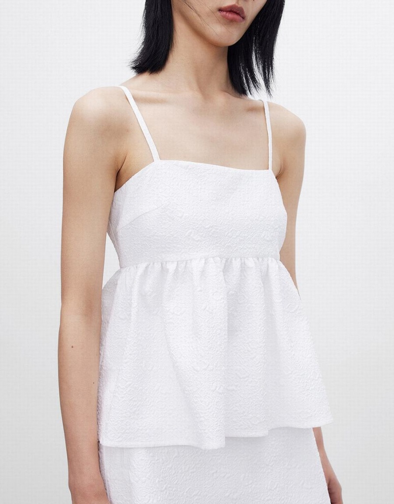 White Women's Urban Revivo Ruffle Hem Cami Tank Top | YRY7395MK