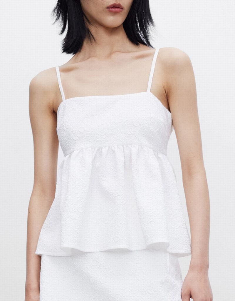 White Women's Urban Revivo Ruffle Hem Cami Tank Top | YRY7395MK