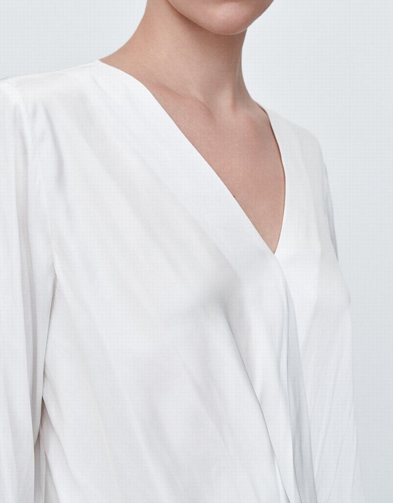 White Women's Urban Revivo Silk Effect Wrap Blouse | WLJ1461DV