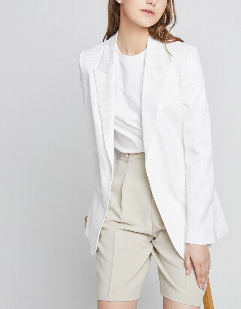 White Women's Urban Revivo Single Breasted Blazers | BDH9419BU