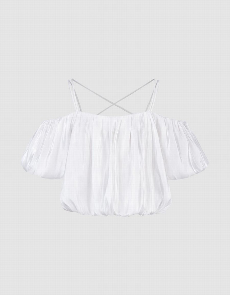 White Women's Urban Revivo Sleeveless Balloon Overhead Blouse | IXR6775QN