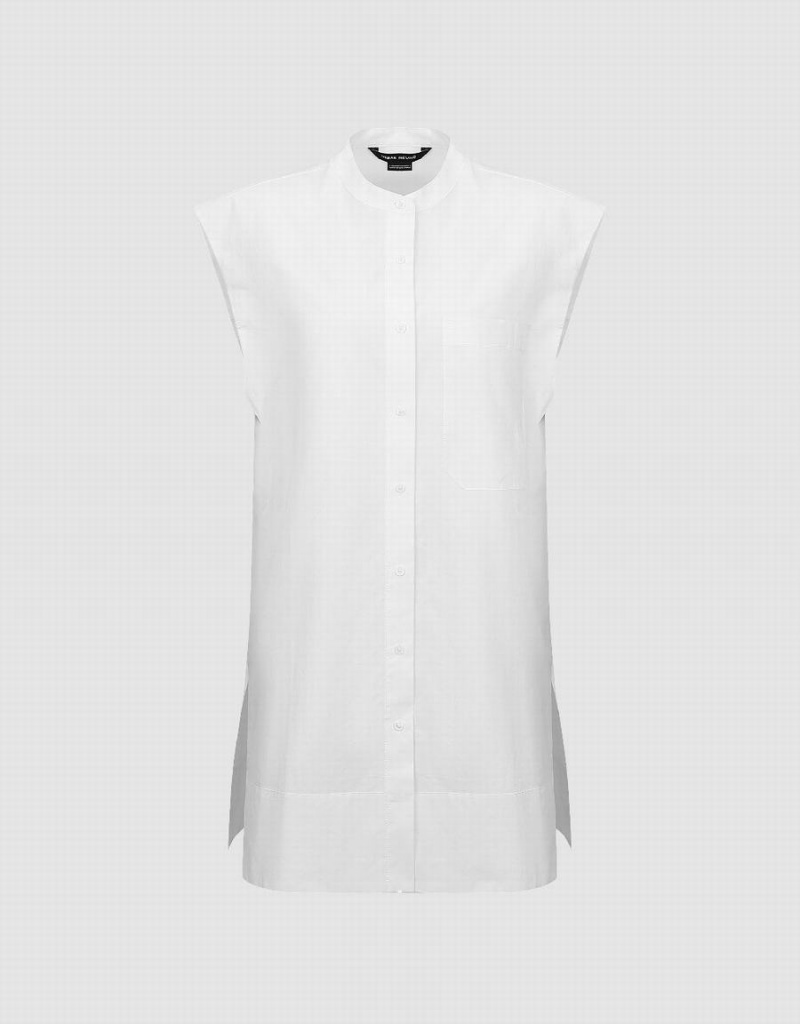 White Women's Urban Revivo Sleeveless Button Up Shirts | STP2785UM