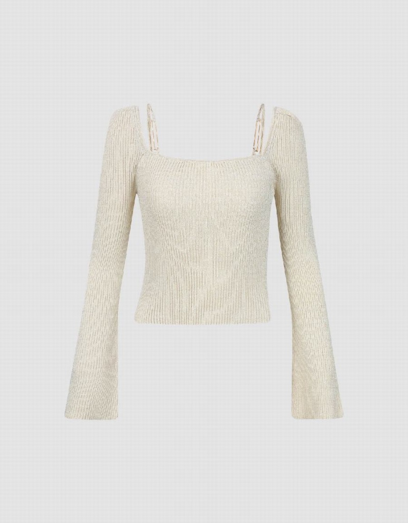 White Women's Urban Revivo Square-cut Collar Knitted Cardigan | WZV2855KR