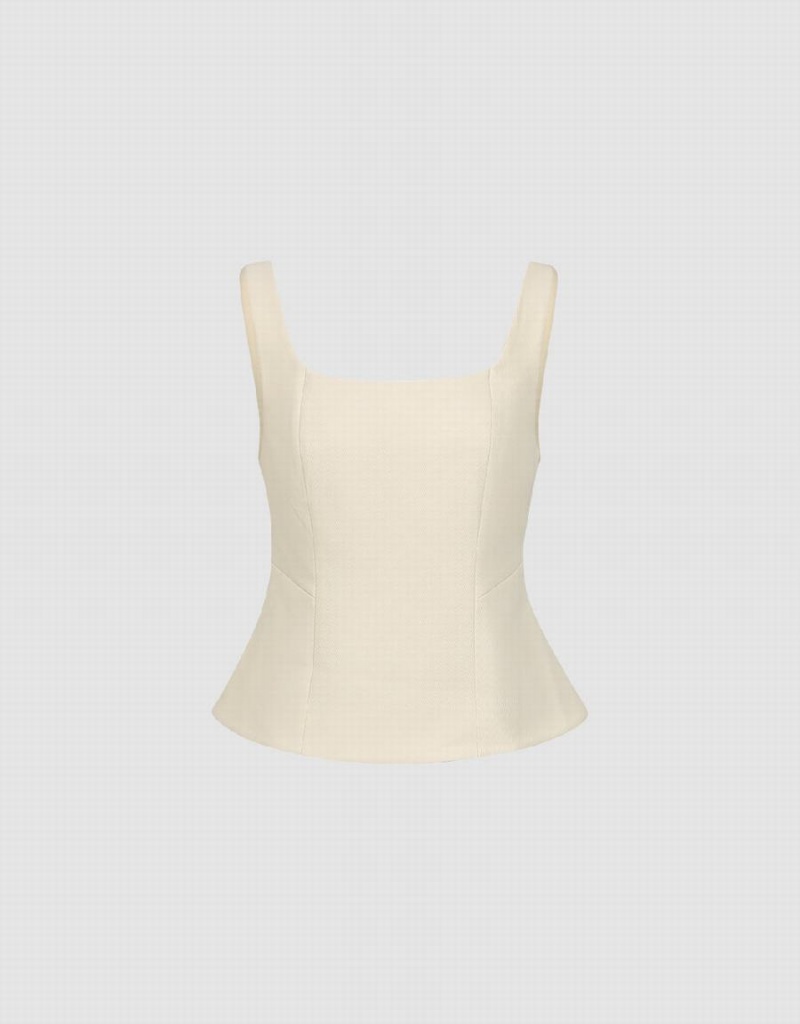 White Women's Urban Revivo Square-cut Collar Cami Tank Top | IAB9351SO