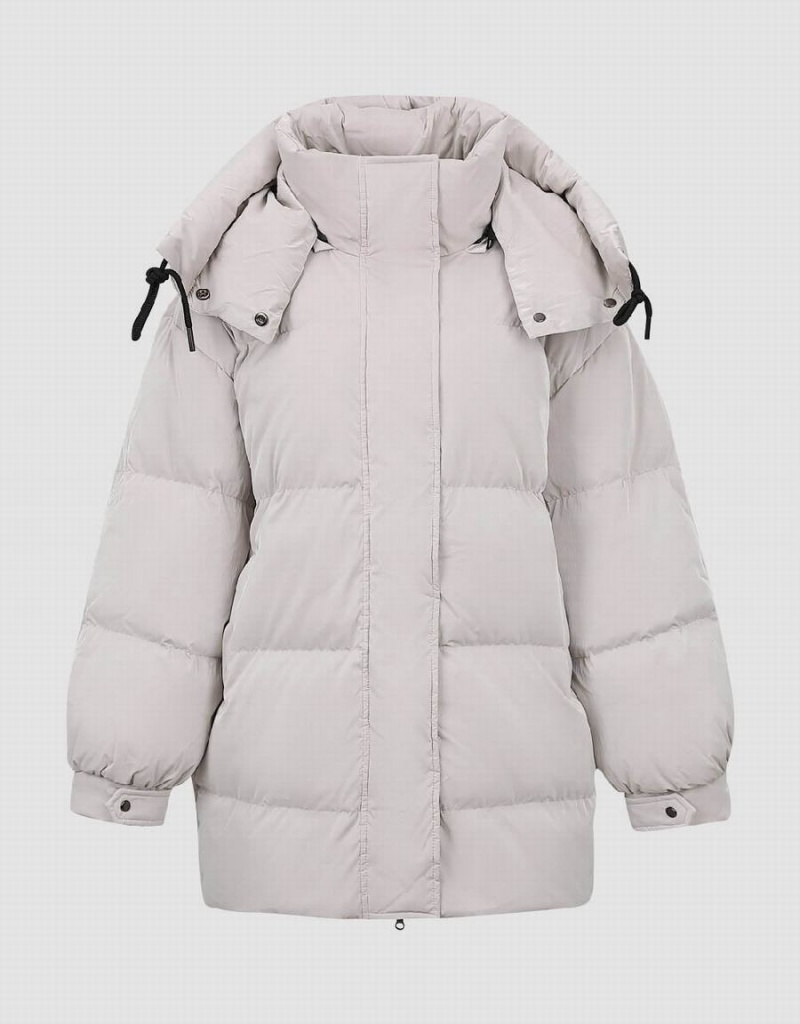 White Women's Urban Revivo Stand Collar Down Jackets | OMV1647TD