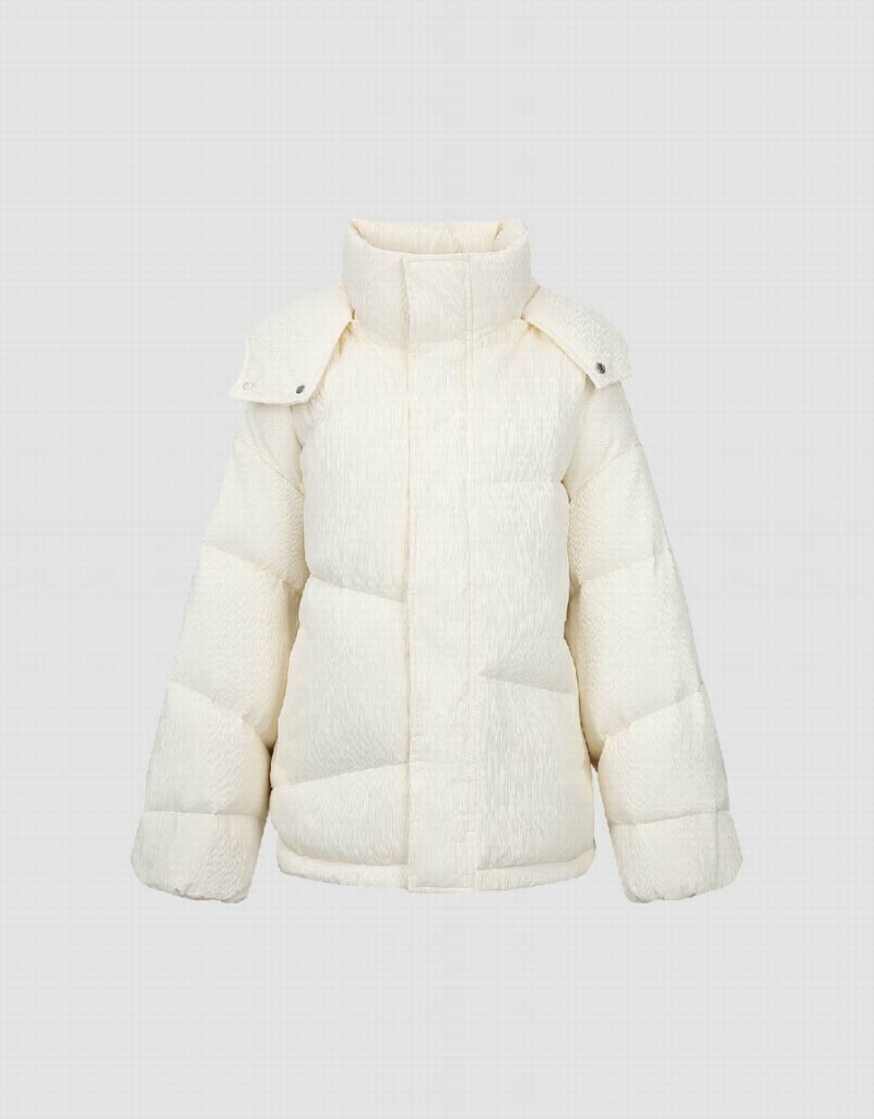 White Women's Urban Revivo Stand Collar Puffer Jacket | IQA8874UG