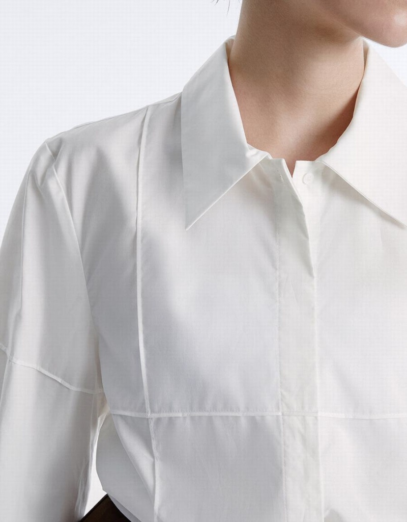 White Women's Urban Revivo Stitch Detail Shirts | GTO90100NU