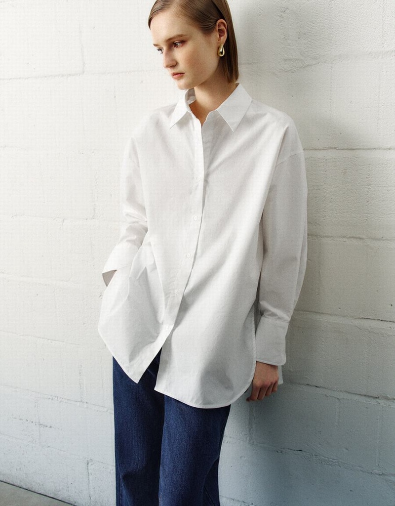 White Women's Urban Revivo Straight Loose Shirts | YTB788XU