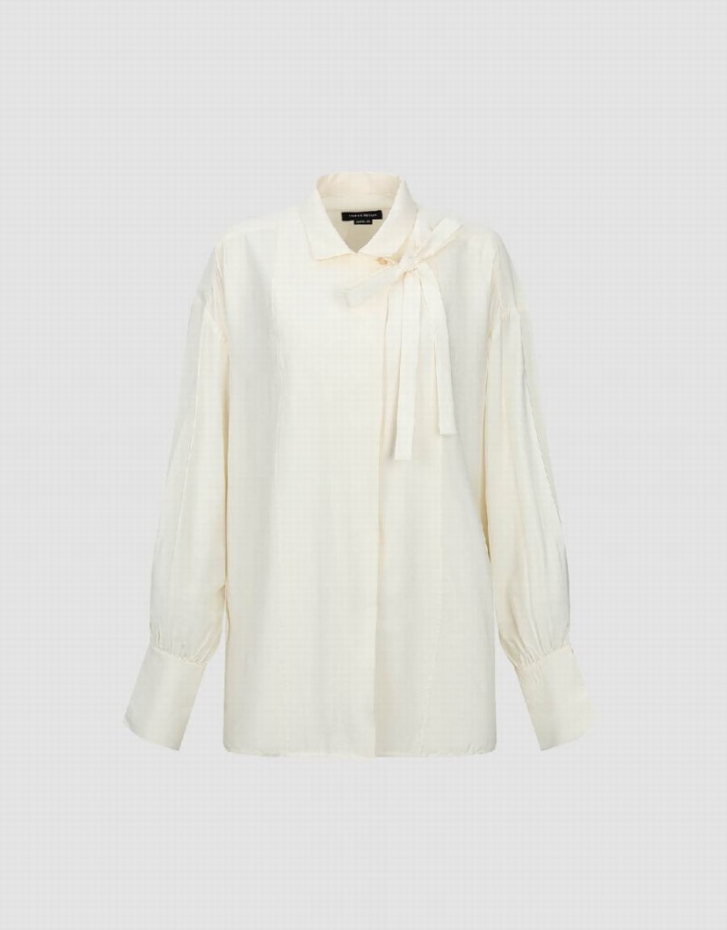 White Women's Urban Revivo Straight With Tie Shirts | COO26100GR