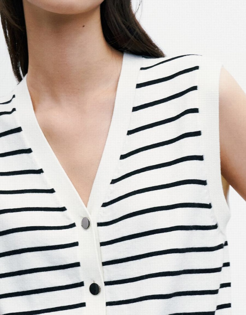 White Women's Urban Revivo Striped Button Front Tank Top | QYU3067TG