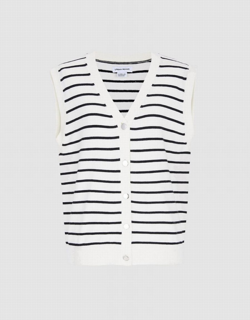 White Women\'s Urban Revivo Striped Button Front Tank Top | QYU3067TG