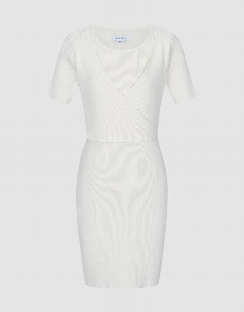 White Women's Urban Revivo Surplice Tie Front Knit Dress | ORM364PL