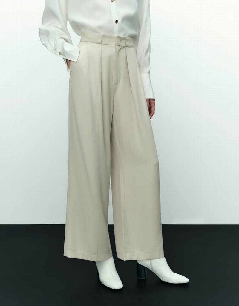 White Women's Urban Revivo Tailored Straight Pants | WVD6056VQ