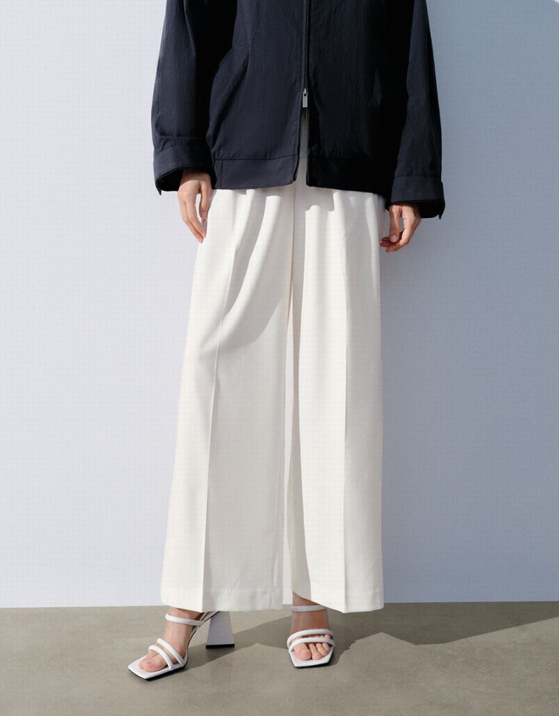 White Women's Urban Revivo Tailored Wide-Leg Pants | NBH3139RS