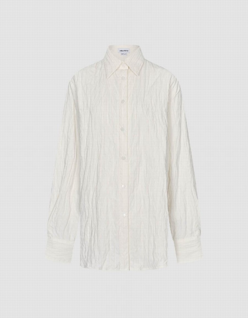 White Women's Urban Revivo Textured Button Up Shirts | JJF4899XI