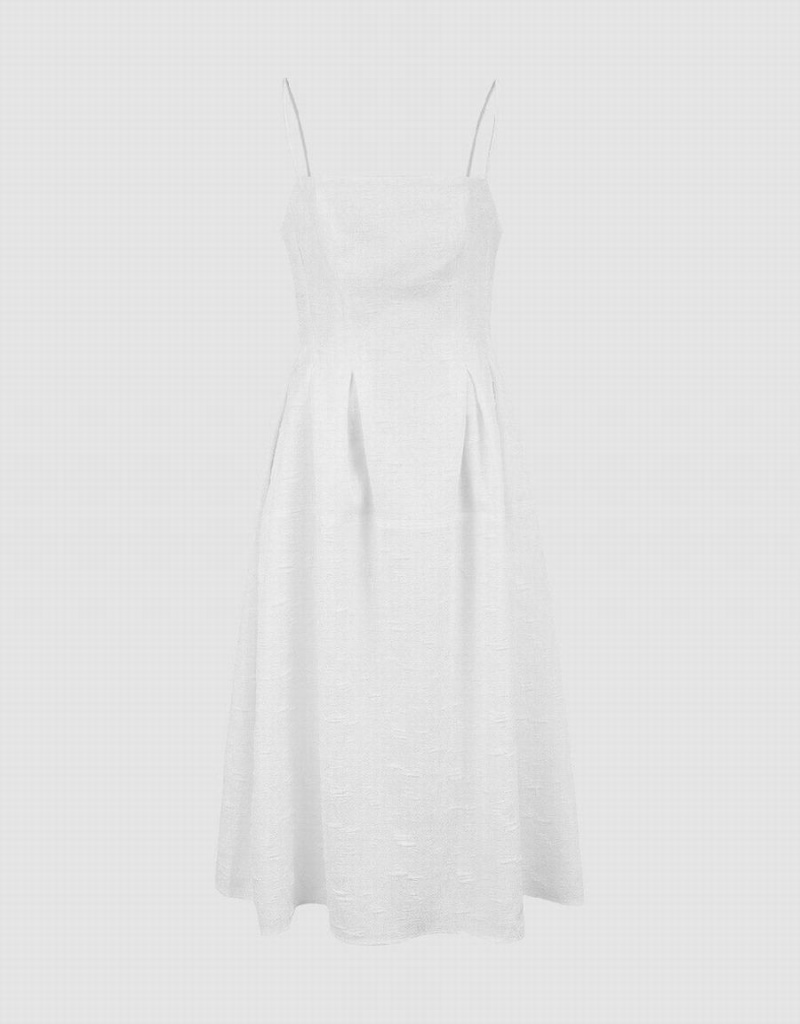 White Women's Urban Revivo Textured Cami A-Line Dress | JIE9531VY