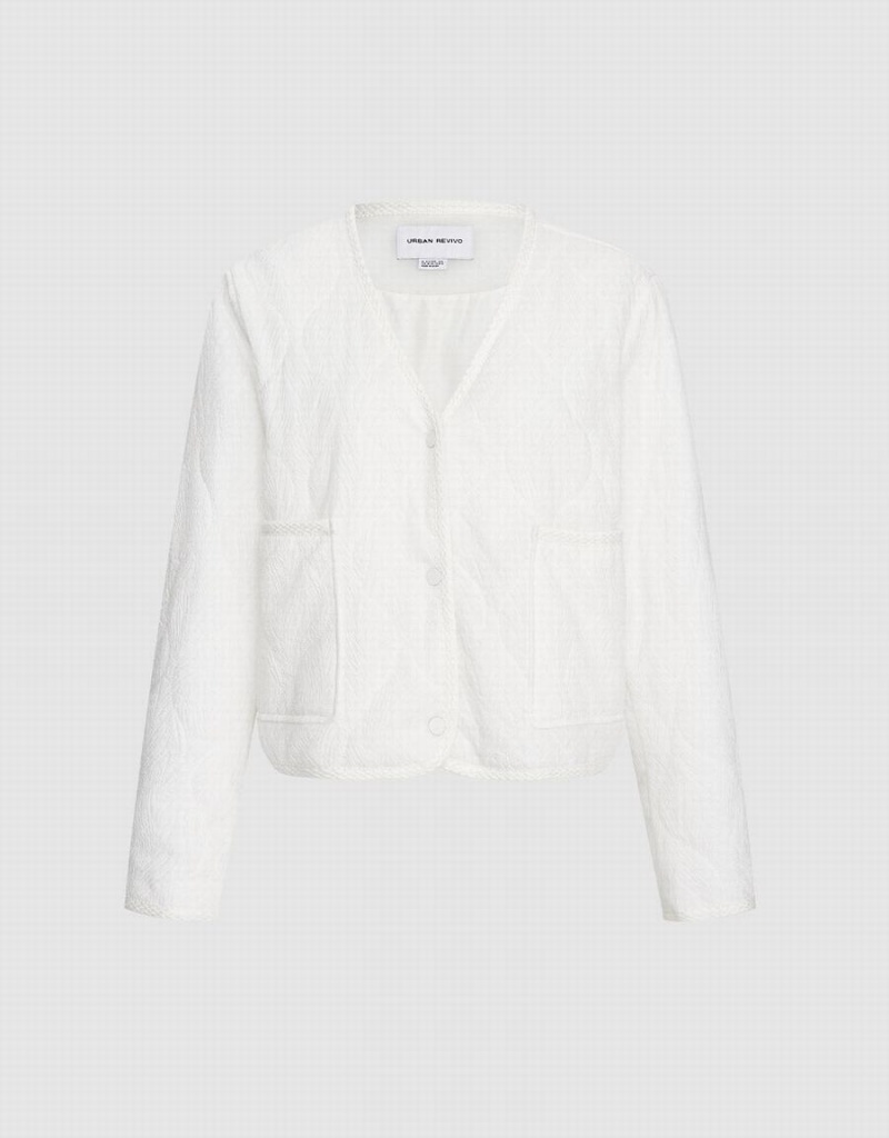 White Women\'s Urban Revivo Textured Contrast Tim Winter Coats | YXJ2649KN