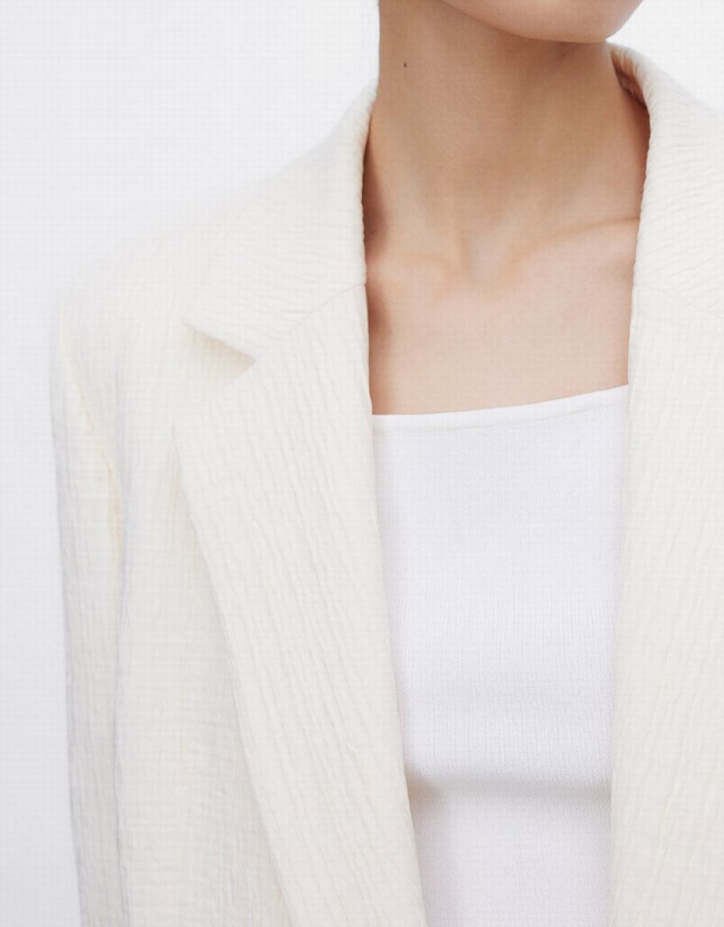 White Women's Urban Revivo Textured Double Breasted Blazers | WRC5427CX