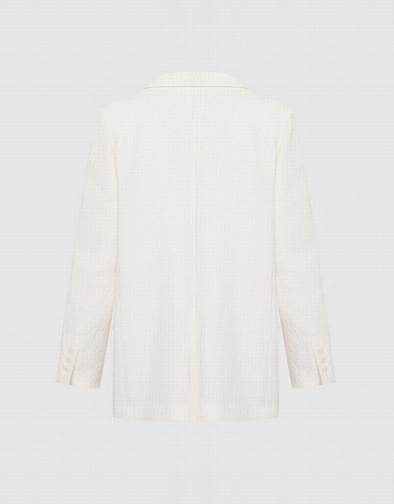 White Women's Urban Revivo Textured Double Breasted Blazers | WRC5427CX