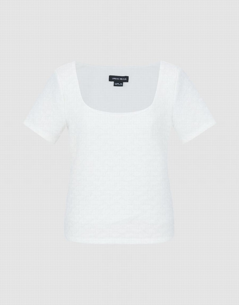 White Women's Urban Revivo Textured Raglan Sleeve T Shirts | CSH531ON