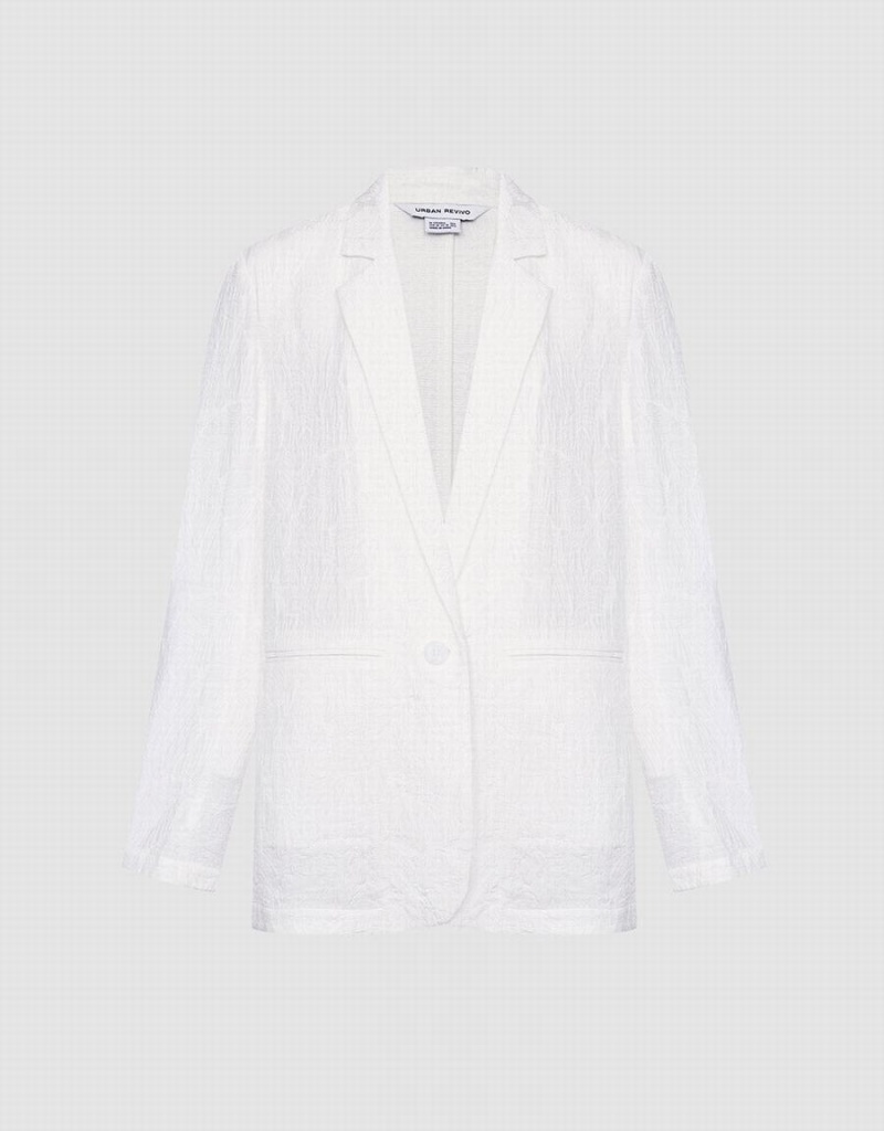 White Women\'s Urban Revivo Textured Single Breasted Blazers | NJX2862QS