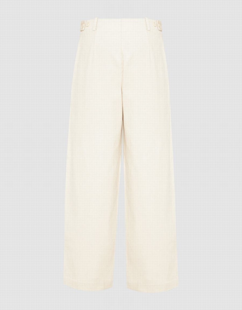 White Women's Urban Revivo Textured Wide-Leg Pants | CAA7775MT