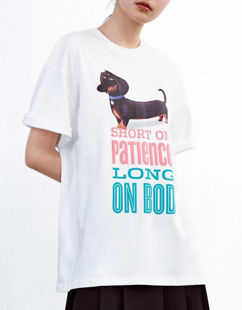 White Women's Urban Revivo The Secret Life Of Pets Oversized T Shirts | HGY4889LU