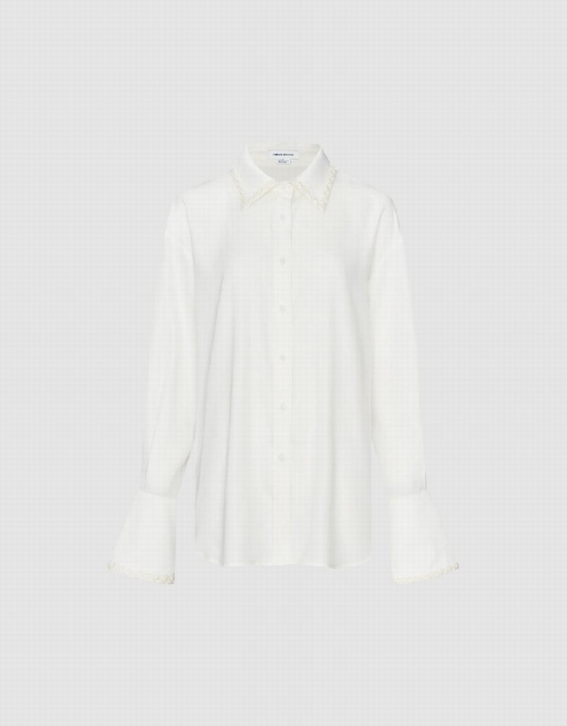 White Women's Urban Revivo Thin Button Up Loose Shirts | QIJ7817QQ