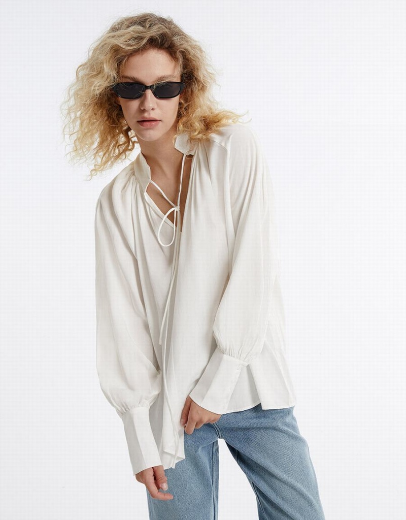 White Women's Urban Revivo Tie Front Blouse | CDM9673AL