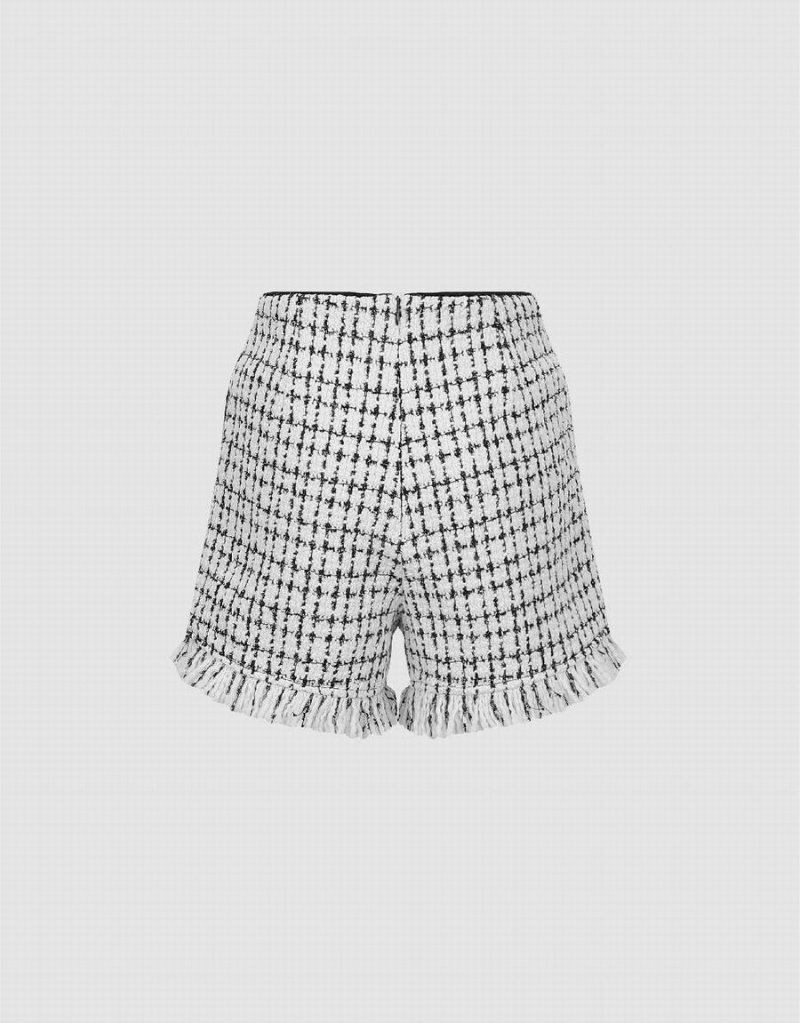 White Women's Urban Revivo Tweed Raw Hem Shorts | HYF1277HU