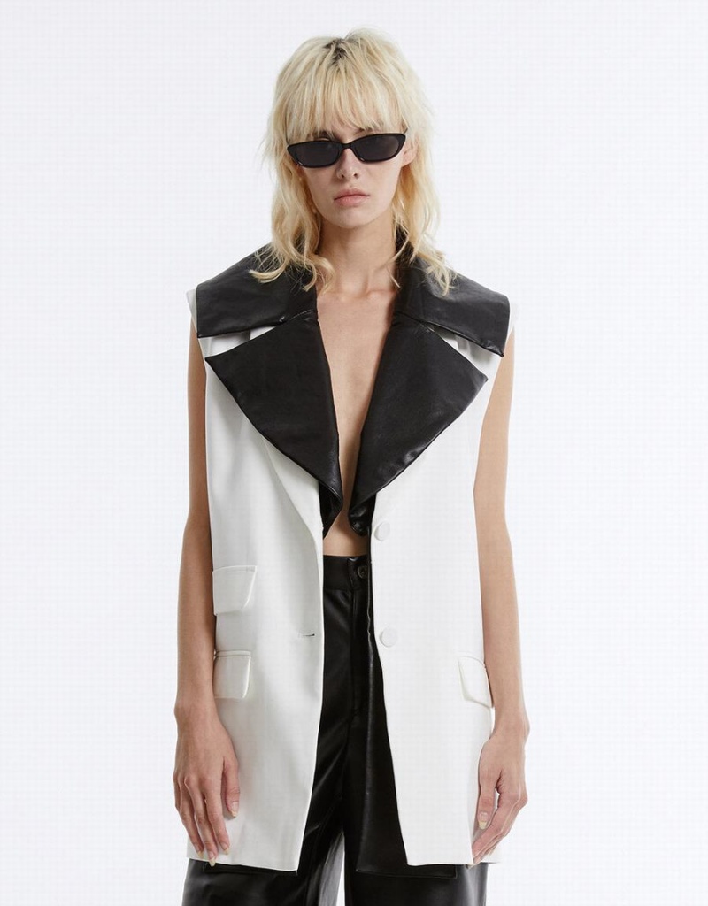 White Women's Urban Revivo Two-Tone Vest | SIN9616ZF