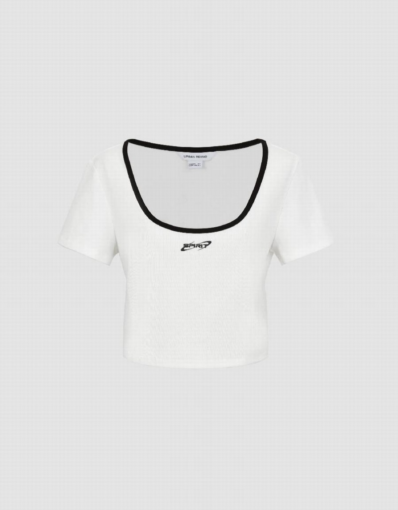 White Women's Urban Revivo U Neck Knitted T Shirts | MEZ5794VG