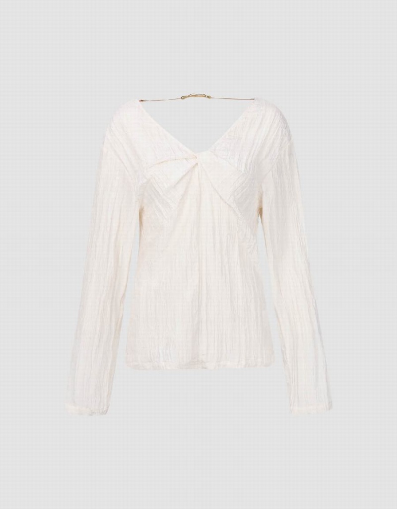 White Women's Urban Revivo V-Neck Overhead Blouse | BIU1248IG