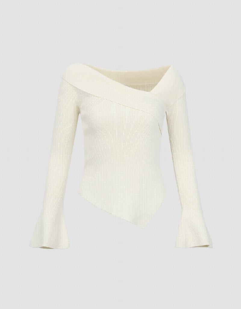 White Women\'s Urban Revivo V-Neck Skinny Knitted Cardigan | XNJ4249TV