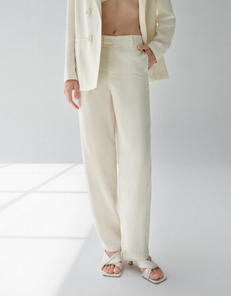 White Women's Urban Revivo Wide-Leg Pants | MTL3842BT