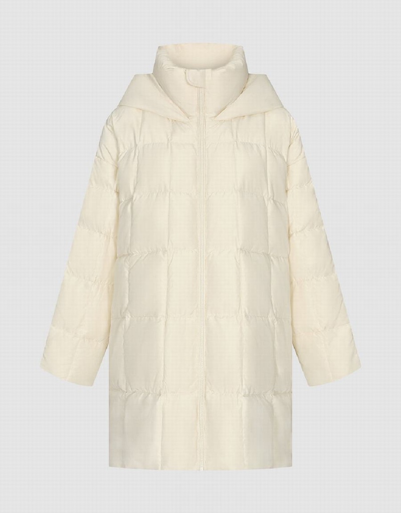 White Women's Urban Revivo Zipped Hooded Down Jackets | SVY8372VH