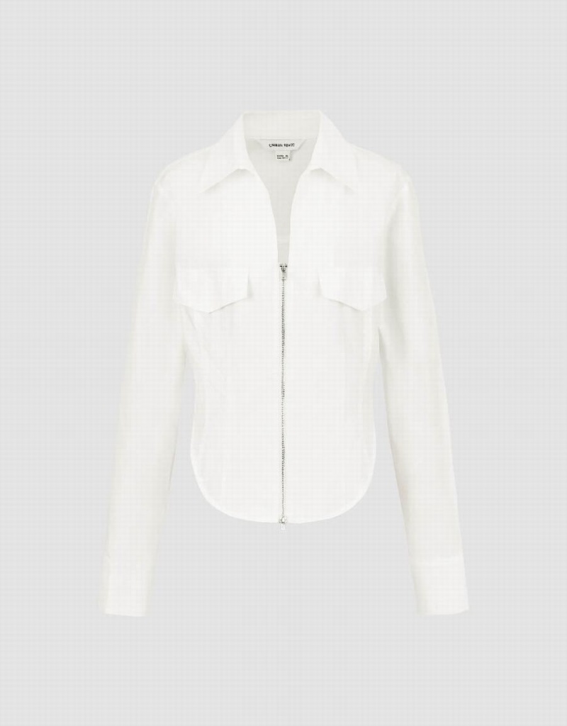 White Women's Urban Revivo Zipper Front A-Line Shirts | FYP6042TA