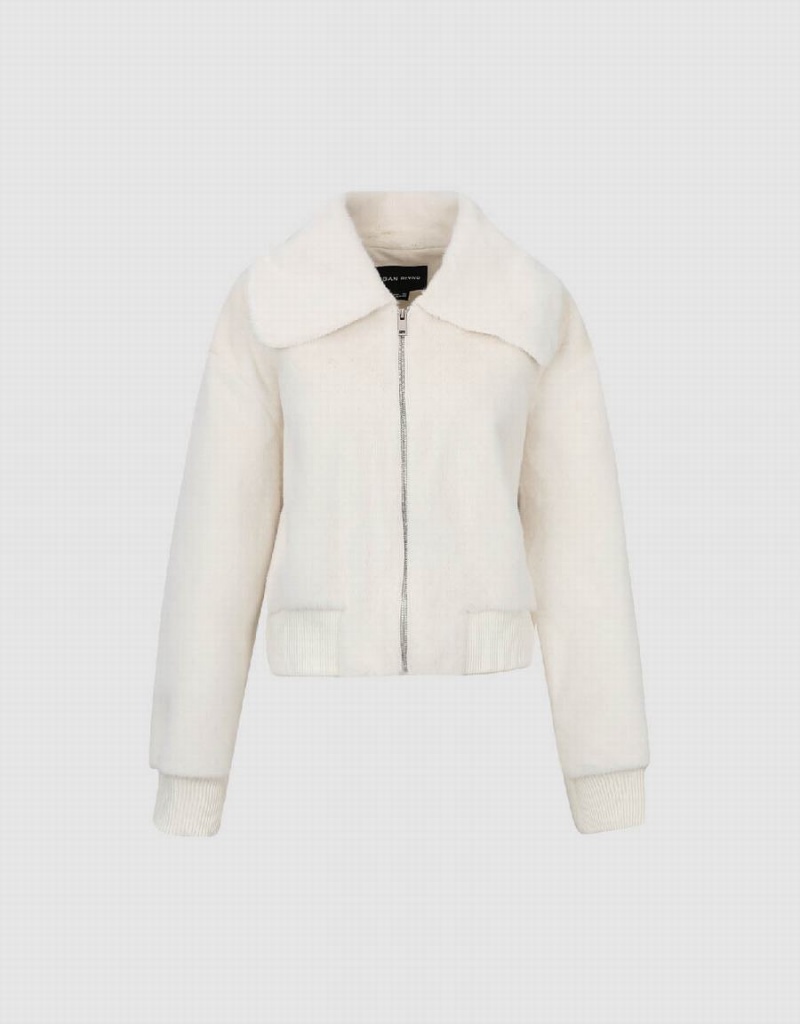 White Women's Urban Revivo Zipper Front Furry Jackets | HUF981VX