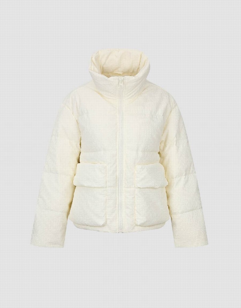 White Women's Urban Revivo Zipper Front Stand Collar Down Jackets | NAH427EC