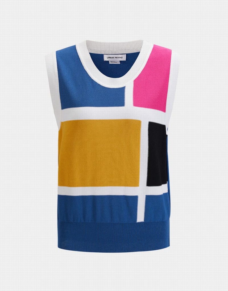 Yellow Blue Black Women\'s Urban Revivo Colorblock Tank Top | UKY7971MN