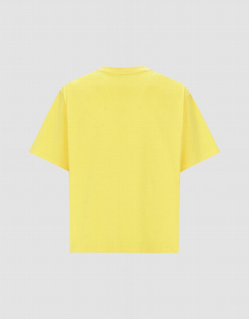 Yellow Men's Urban Revivo Letter Detail Crew Neck T Shirts | KYK327YA