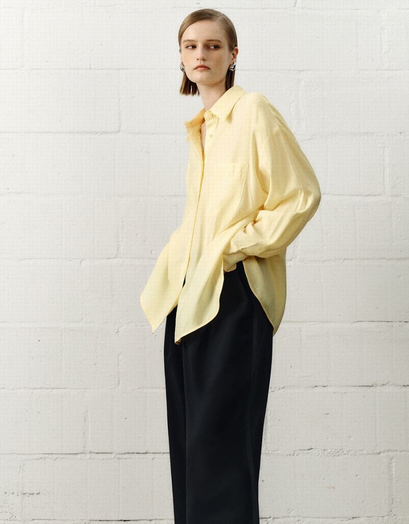 Yellow Women's Urban Revivo Button Up Straight Shirts | MYL273QZ