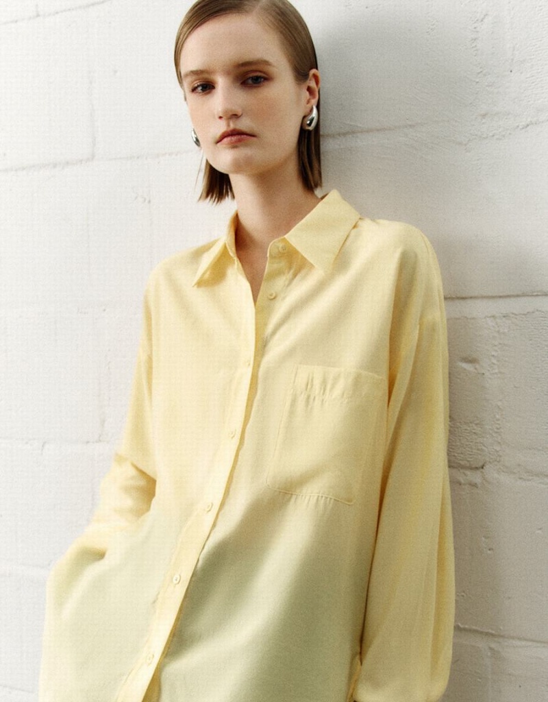 Yellow Women's Urban Revivo Button Up Straight Shirts | MYL273QZ